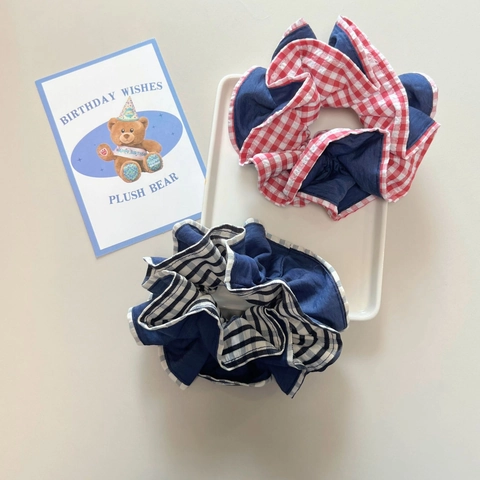 Estilo Preppy Británico Bloque de Color Cuadros Gingham Rayado Horizontal Coleteros Grandes Dulce Plisado Tela Coleteros Para Mujeres Accesorios Diarios Para el Cabello