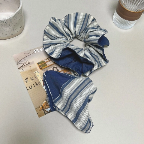 Japanese Style Striped Fabric Scrunchie And Triangular Hair Clip Set Fresh Minimalist High Elastic Hair Ties For Women Girls