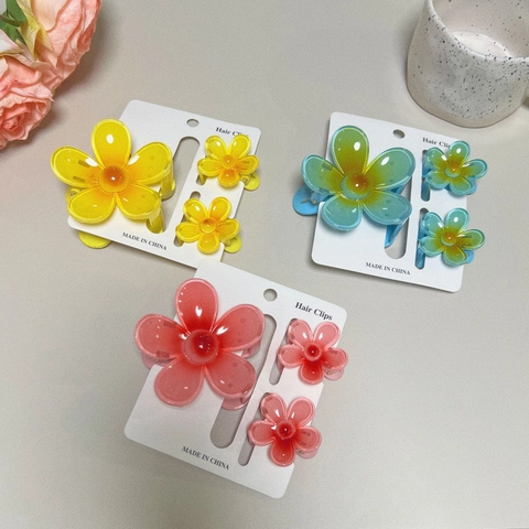 Korean Style Gradient Flower Petal Hair Clips Large And Small Mini Claw Clips Sweet Polystyrene Floral Hairpins For Women