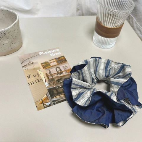 Japanese Style Striped Fabric Scrunchie And Triangular Hair Clip Set Fresh Minimalist High Elastic Hair Ties For Women Girls