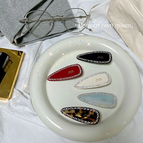 Französischer Stil Acetat Haarklammer Tropfenform Mit Strassrand Goldbeschriftung Wassertropfen Seitenclip Für Damen