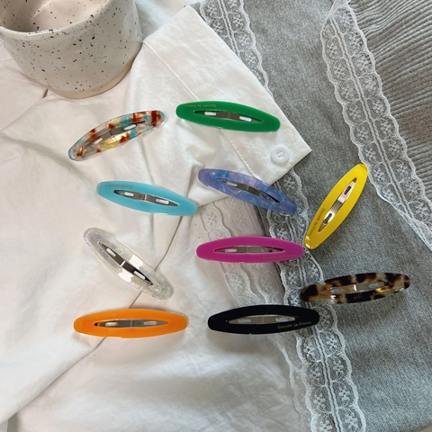 Acetaat Ovalen Holle Haarclips Voor Dames Elegante Effen Kleur Irillerende Schildpad Snap Clips Minimalistische Haaraccessoires