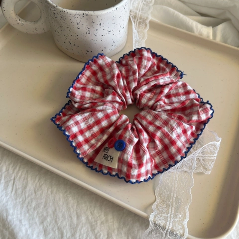 Accessoires Cheveux en Tissu Écossais Chouchou à Carreaux Boutons Décoratifs Serre-tête Femme Style Coréen