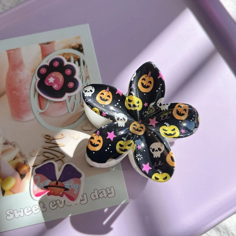 Molletta per Capelli a Forma di Fiore Halloween in ABS Lucidato Zucca Fantasma Scheletro Fantasia Antiscivolo Donna Accessori