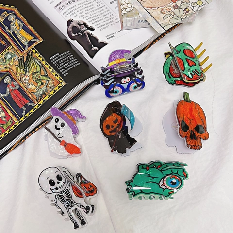 Halloween Acryl Haarklammer Gruseliger Geist Kürbis Skelett Spinne Fledermaus Böser Blick Haarkrallen Für Damen Party Festival Haarschmuck