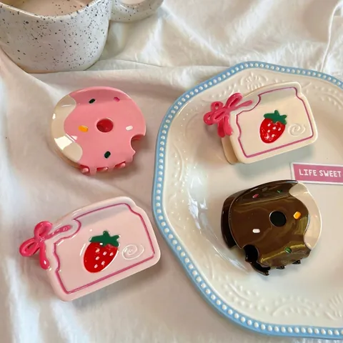 Schattige Donut Aardbei Melkpak Strik Haarklauwen Celluloseacetaat Zoete Haarklemmen Grote Shark Clip Dames Haaraccessoires