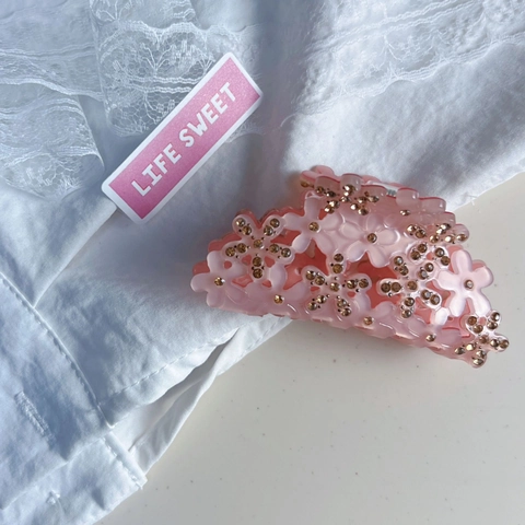 Acryl Blumen Haarklammer Champagner Strass Rosa Floral Handgefertigt Haarschmuck Süß Täglich Shark Clip Damen
