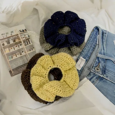 Sweet Knitted Woolen Yarn Scrunchie Fluffy Candy Color Speckled Elastic Hair Band For Women Girls Hair Accessories