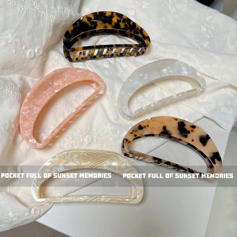 Retro Acetate Hair Claw Large Shark Clip Half Moon Hair Catch Tortoiseshell Marble Texture Elegant Hair Accessories For Women
