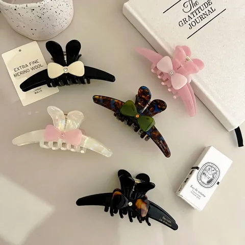 Pinza per Capelli in Acetato di Cellulosa con Fiocco e Orecchie da Coniglio Vintage Francese Elegante Shark Clip per Donna