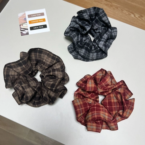 Elastico per Capelli in Tessuto Plaid Vintage Doppio Strato Bordo Ondulato Stile Accademico Accessori per Capelli Donna