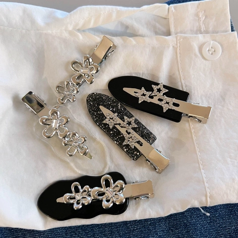 Süße Coole Strass Stern Blumen Haarspangen Acetat Legierung Entenschnabel Haarnadeln Rutschfeste Seitenclips Für Damen Mädchen Haarschmuck