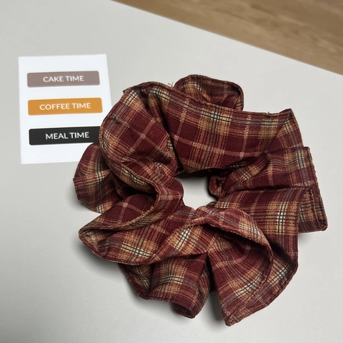 Elastico per Capelli in Tessuto Plaid Vintage Doppio Strato Bordo Ondulato Stile Accademico Accessori per Capelli Donna