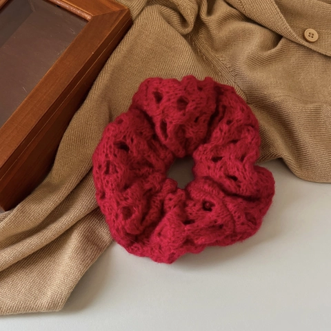 Coleteros de Lana de Punto Ganchillo Color Sólido Flor Hueca Lazos para el Cabello Otoño Invierno Elegantes Accesorios Cabello Mujer