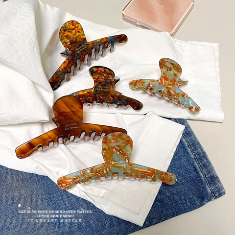 French Vintage Cellulose Acetate Hair Claw Clip Large Tortoise Shell Marble Shark Clip Minimalist Hair Accessories For Women