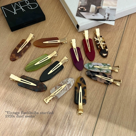 French Vintage Cellulose Acetate Seamless Hair Clip For Women Gold Metal Letter Side Clip Makeup Tool Tortoiseshell Marble Pattern Hair Accessories