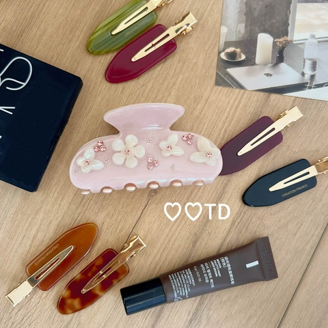 French Vintage Cellulose Acetate Seamless Hair Clip For Women Gold Metal Letter Side Clip Makeup Tool Tortoiseshell Marble Pattern Hair Accessories