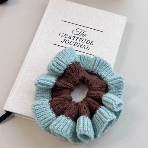 Sweet Korean Style Knitted Contrast Color Scrunchies For Women Handmade Woolen Yarn Elastic Hair Ties Soft Hair Accessories