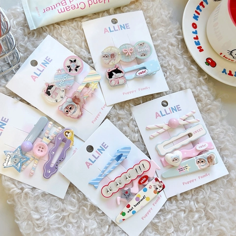 Kawaii Cartoon Cat Hair Clip Acrylic Star Button Stripe Animal Pattern Sweet Hair Accessories For Girls Women Handmade Styling