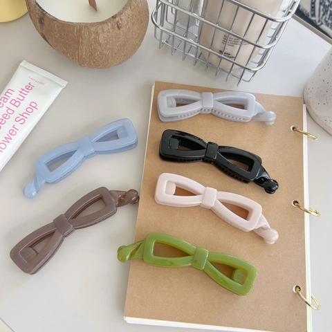 Elegant Bow Knot Banana Clip For Women Minimalist Candy Color Jelly Resin Hollow Hair Claw Clip Hair Accessory Ponytail Holder