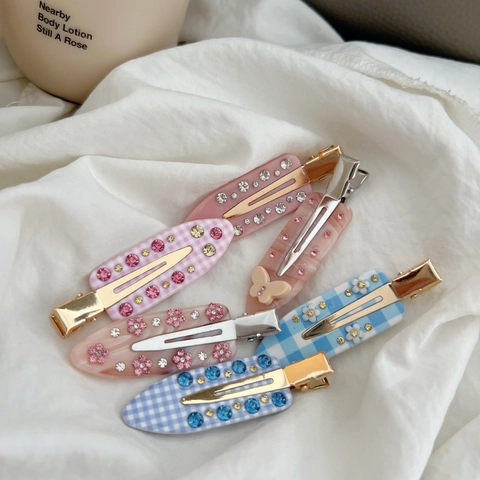 Juego de Pinzas para el Cabello de Acrílico con Diamantes de Imitación Dulce Coreano para Mujeres Niñas Cuadros Mariposa Flor Adornada Clip Lateral Accesorios