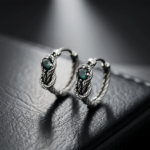 Orecchini a Cerchio Vintage con Nodo a Serpente Per Uomo Donna Gioielli in Rame Retrò Con Perno in Argento Sterling 925