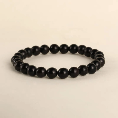 Vintage Men Black Wood Beaded Bracelet Matte Ebony Sandalwood Zen Style Minimalist Elastic Hand Chain Jewelry Daily Gift