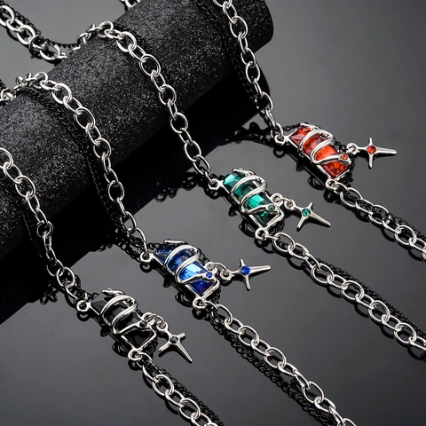 Collana con Pendente a Serpente in Lega Zirconia Gotico Punk Catena a Doppio Strato Per Uomo Donna Gioielli Hip Hop