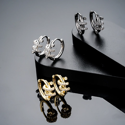 Boucles d'Oreilles Créoles en Cuivre Forme de Serpent pour Hommes Femmes Micro-Serti Strass Design Animal Bijoux de Mode