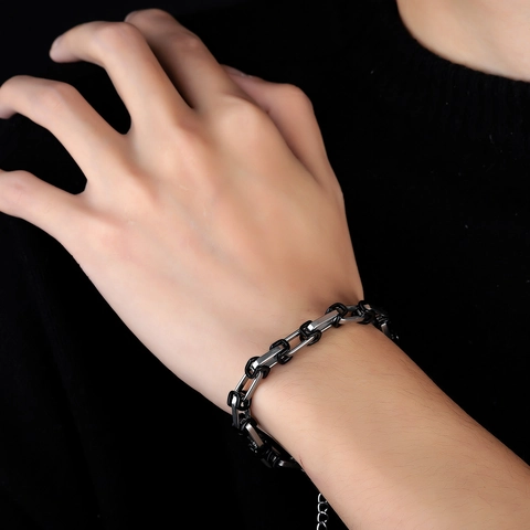Bracciale a Catena in Acciaio Inossidabile Punk Industriale per Uomo Donna Hip Hop Bracciale Regolabile Bicolore Gioielli