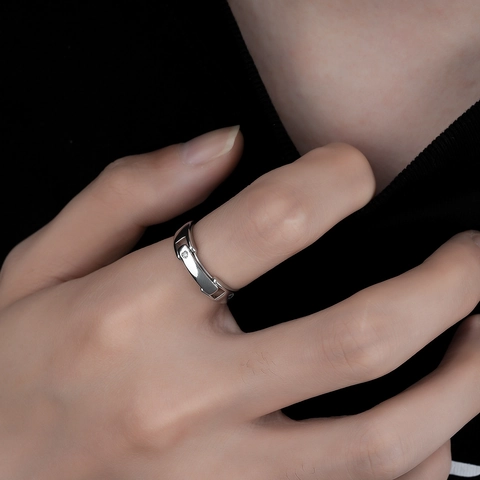 Kreativer Verstellbarer Ring Mit Schnalle Geometrisch Zirkonia Eingelegt Kupfer Silberton Paar Ring Herren Damen Schmuck