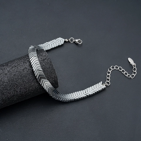 Bracciale a Maglie a Punta di Freccia in Acciaio Inossidabile da Uomo Hip Hop Catena Geometrica Chevron Regolabile Gioiello