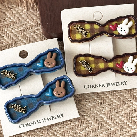 Stoff Haarclips Set Süß Hase Herz Deko Handgefertigt Metallanhänger Entenschnabel Clips Für Damen Mädchen Haarschmuck