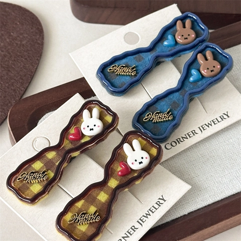 Stoff Haarclips Set Süß Hase Herz Deko Handgefertigt Metallanhänger Entenschnabel Clips Für Damen Mädchen Haarschmuck