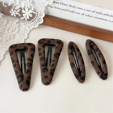Fermagli per Capelli BB Vintage Con Stampa Leopardata per Donna in Lega Tessuto Floccato Triangolo Ovale Autunno Inverno