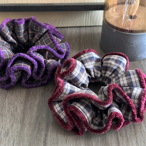 Retro Karomuster Stoff Haargummis Für Damen Handgefertigt Große Haarbänder Karodesign Elastische Haargummis Herbst Winter Mode Haarschmuck