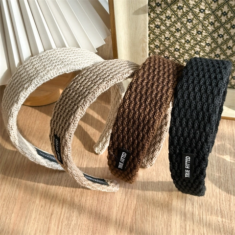 Women Wide Knitted Headband Non-Slip Handmade Solid Color Hair Band For Washing Face Daily Decor Vintage Hair Accessories
