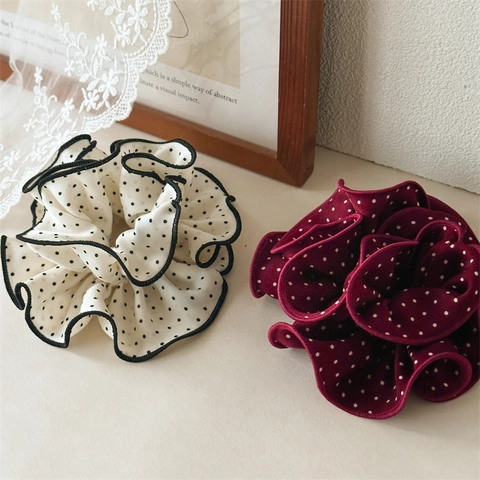 Handgemaakte Polka Dot Grote Scrunchies Polyester Elastische Haarelastiekjes Voor Dames Vintage Relaxte Stijl Paardenstaart Accessoires