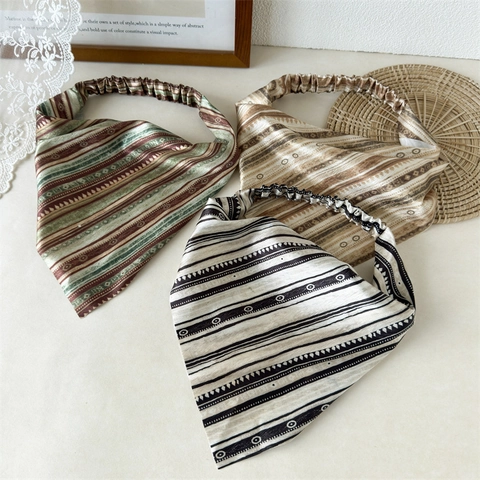 Vintage Geometrisches Muster Dreieckiges Satin Haarband Mit Elastikband Retro Gestreifter Turban Damen Haarschmuck