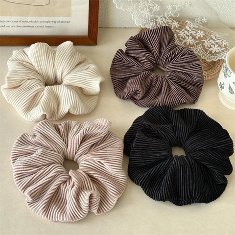 Chouchou Plissé en Velours de Style Coréen Élastique à Haute Élasticité Grande Texture Froissée Support Queue de Cheval pour Femme Accessoire