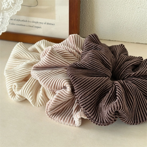 Chouchou Plissé en Velours de Style Coréen Élastique à Haute Élasticité Grande Texture Froissée Support Queue de Cheval pour Femme Accessoire