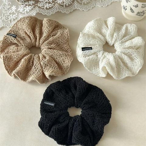 Knitted Fabric Large Scrunchies Retro Handmade Elastic Hair Ties Ponytail Holder Solid Color Hair Accessories For Women