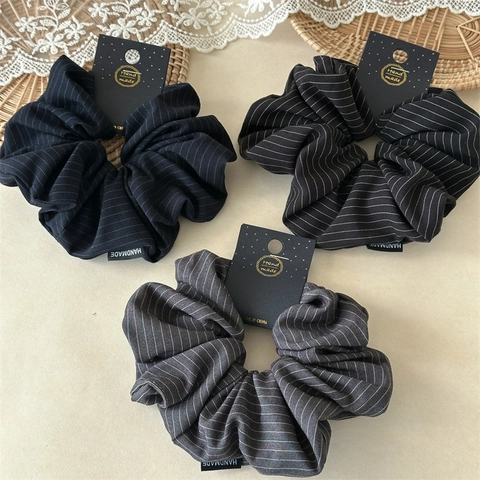 Korean Style Striped Fabric Large Scrunchie For Women Handmade Elastic Hair Band Ponytail Holder Hair Accessories
