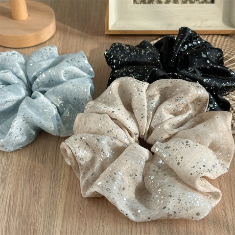 Grands Chouchous en Tissu Avec Impression Éclaboussure de Feuille d'Argent Élastiques à Cheveux Haute Élasticité Accessoires Cheveux Femme