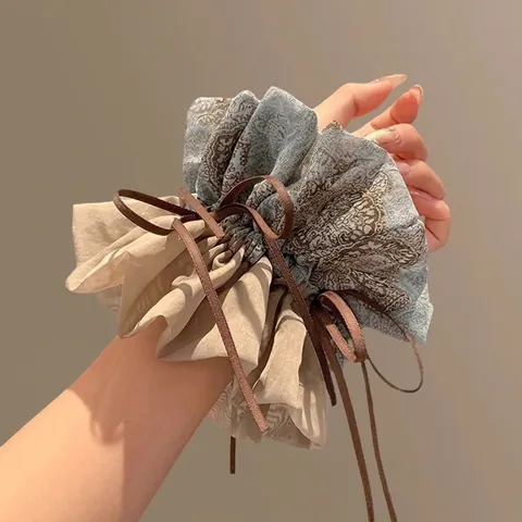 Französisch Retro Große Floral Haargummi Mit Doppelschicht Organza Bandschleife Elegante Satin Gaze Haarband Für Damen Schmuck