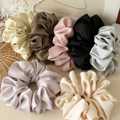 Coleteros de Satén Extragrandes Estilo Francés Elegantes Lazos para el Cabello Plisados Grandes Minimalistas de Color Sólido para Mujer