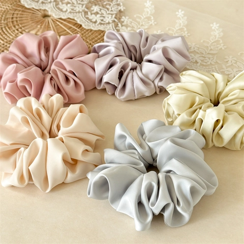 Coleteros de Satén Extragrandes Estilo Francés Elegantes Lazos para el Cabello Plisados Grandes Minimalistas de Color Sólido para Mujer