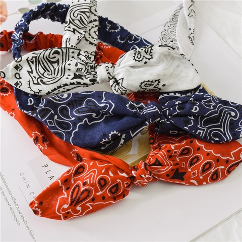 Vintage Paisley Print Konijnenoren Haarband Voor Dames Elastische Stof Strik Hoofdband Boho Stijl Gezicht Wassen Haaraccessoire