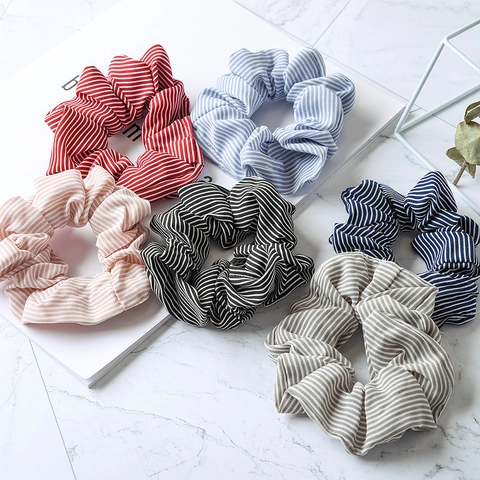 Scrunchies in Tessuto a Righe Stile Coreano Eleganti Elastici per Capelli Donna Casual Quotidiano Accessori per Capelli