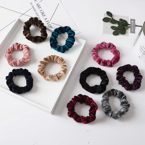 Minimalist Velvet Scrunchies For Women Solid Color Elastic Hair Ties Fashion Headband Accessories Large Intestine Hair Bands For Daily Hair Styling